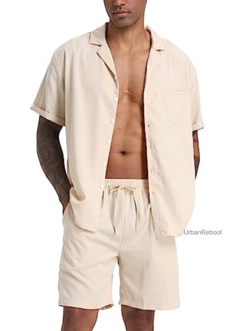 Men's Linen 2-Piece Shirt and Shorts Vacation Outfit Set Casual